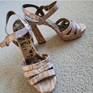 Sam Edelman Taryn Rose Metallic Python Snake-Print Embossed Platform Heels 7.5